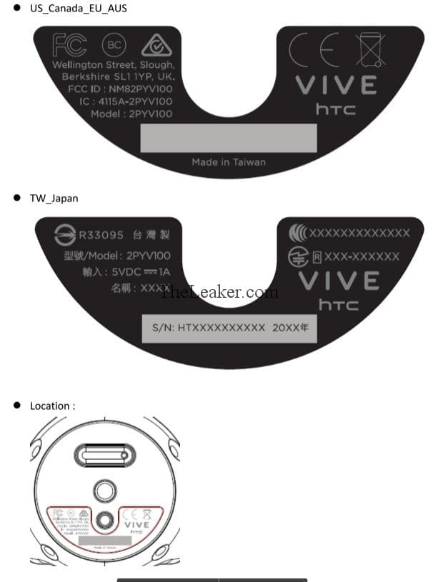 FCC ID and back side design of the HTC Vive fitness tracker