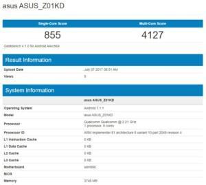 Asus ZenFone 4 Geekbench Result