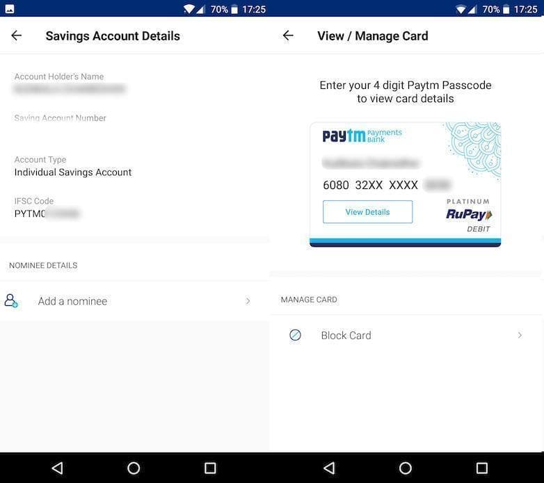 Paytm Saving Account Virtual Debit Card
