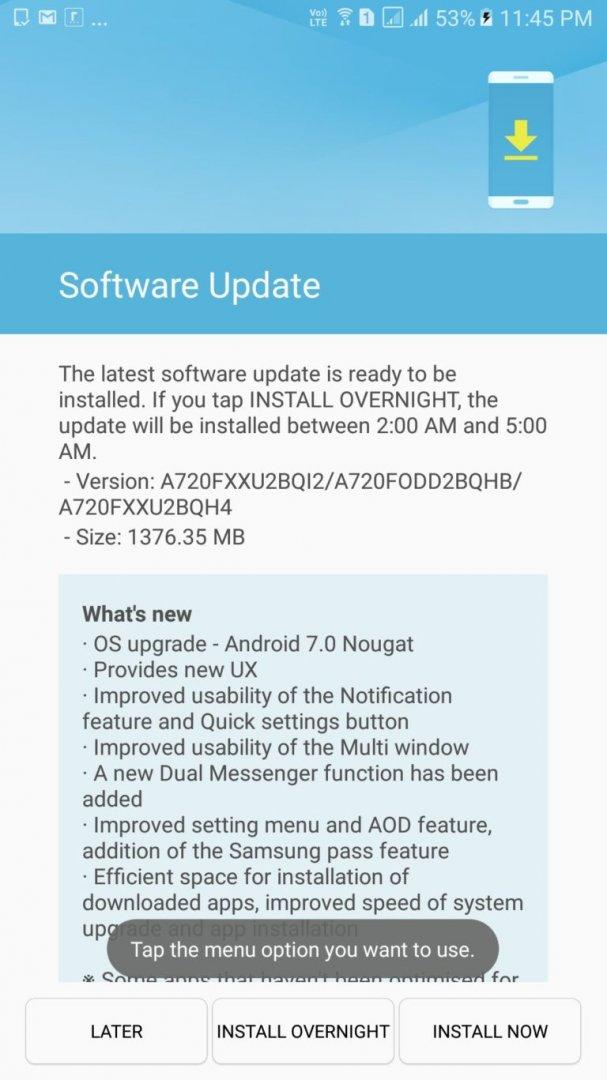 Samsung galaxy A7 2017 Nougat Update