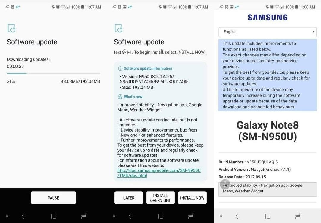 Galaxy Note 8 T-Mobile update change log