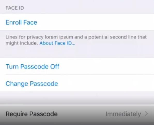 Apple Face ID settings menu