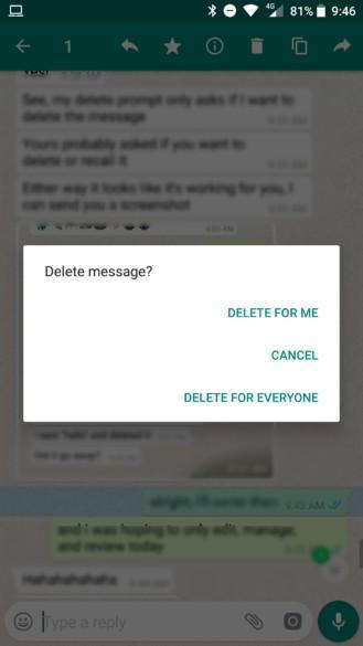 Whatsapp Delete for me feature