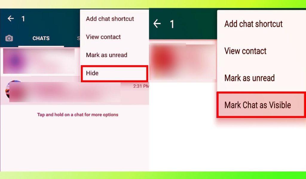 GB WhatsApp hide and mark chat as visible feature