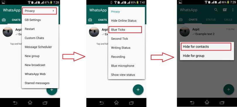 GBWhatsApp Blue tick hiding feature