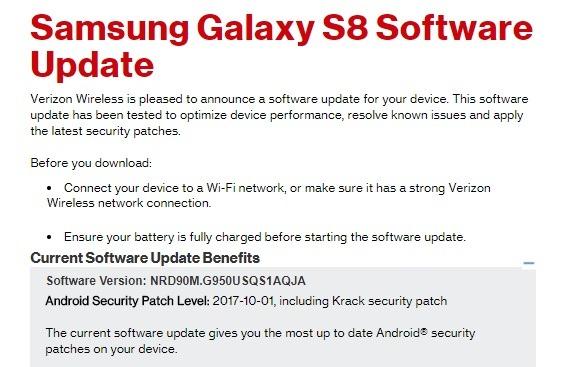 Galaxy S8 latest update