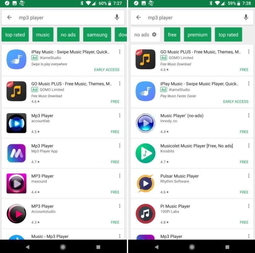 Play Store new Search Filters