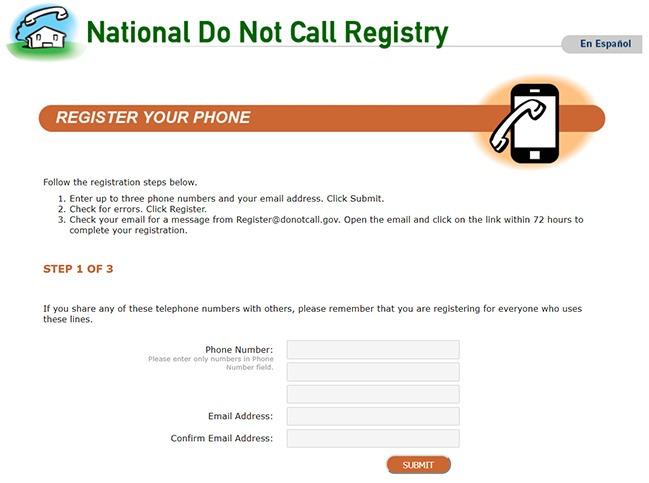 National Do not Call Registry service