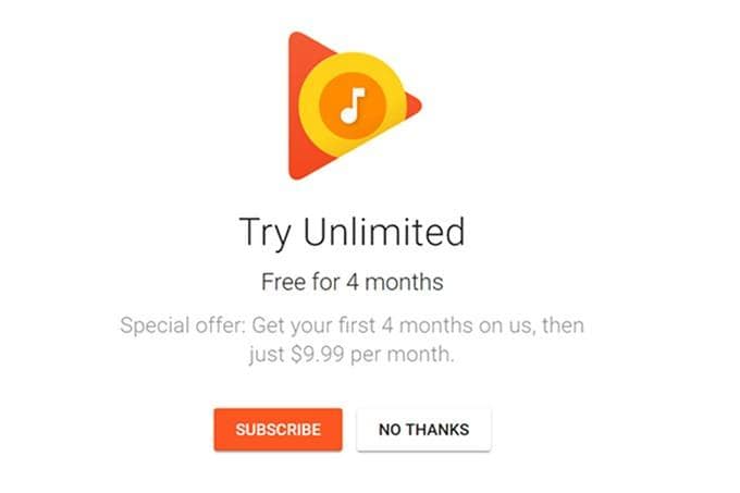 Play Music Free 4 Months offer