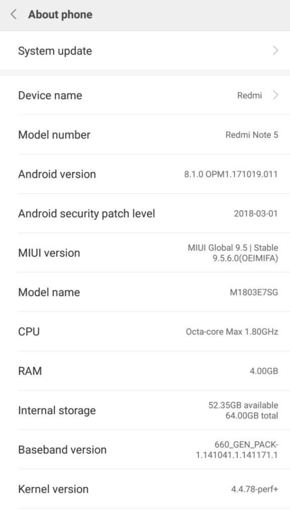 Redmi Note 5 Oreo 8.1 update