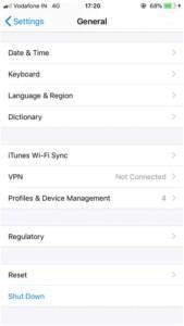 the profile and device management setting