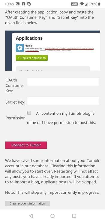 Youllo interface for Tumblr blogs import
