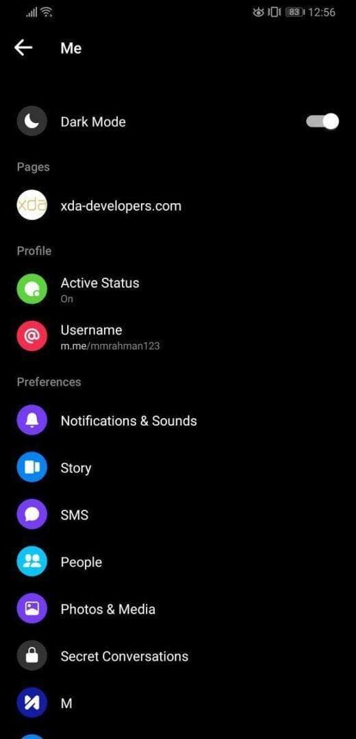 Facebook Messenger Dark Mode on iOS