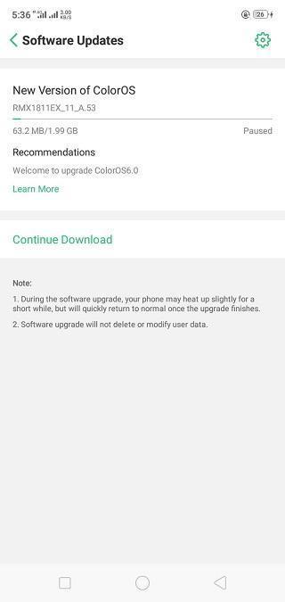 Realme C1 ColorOS 6.0 Android Pie update