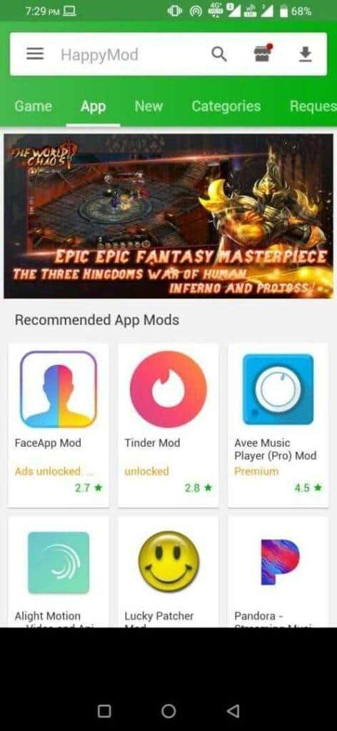Happy Mod App Store homepage