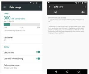 Android data usage menu