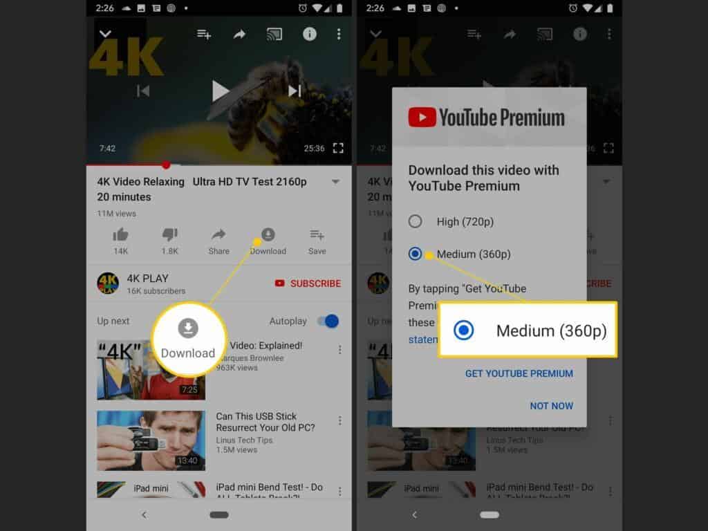 YouTube Premium MOD APK 4K video playing