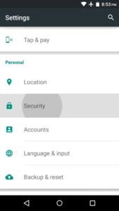 Android settings security menu