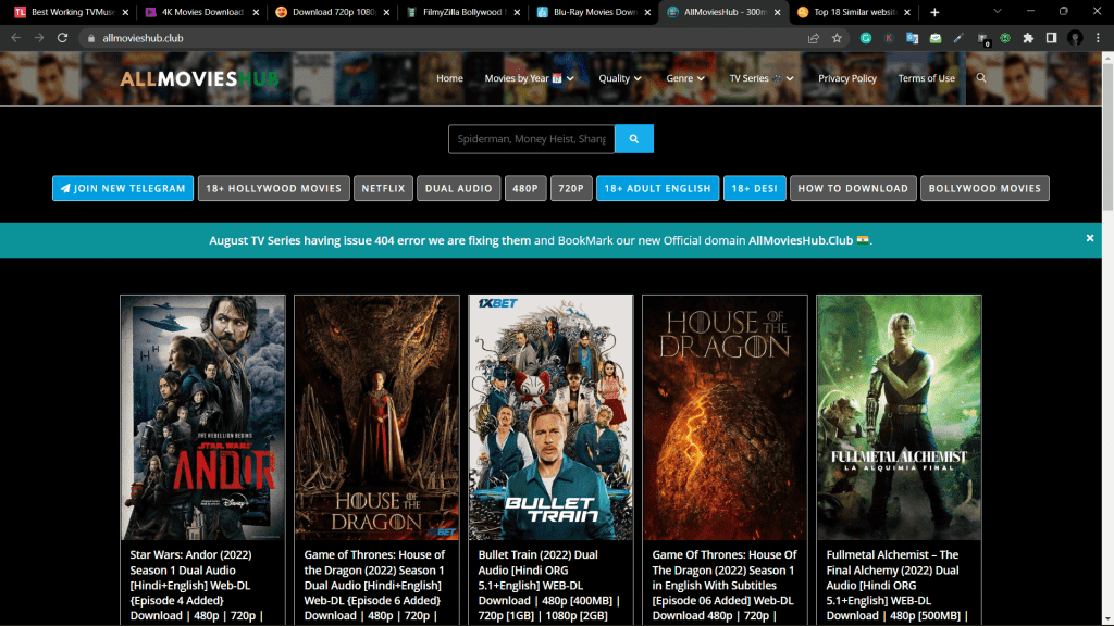 Allmovies website homepage