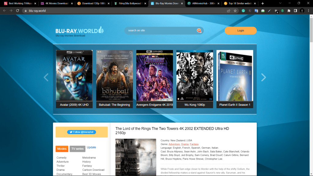 Blu-ray world website homepage