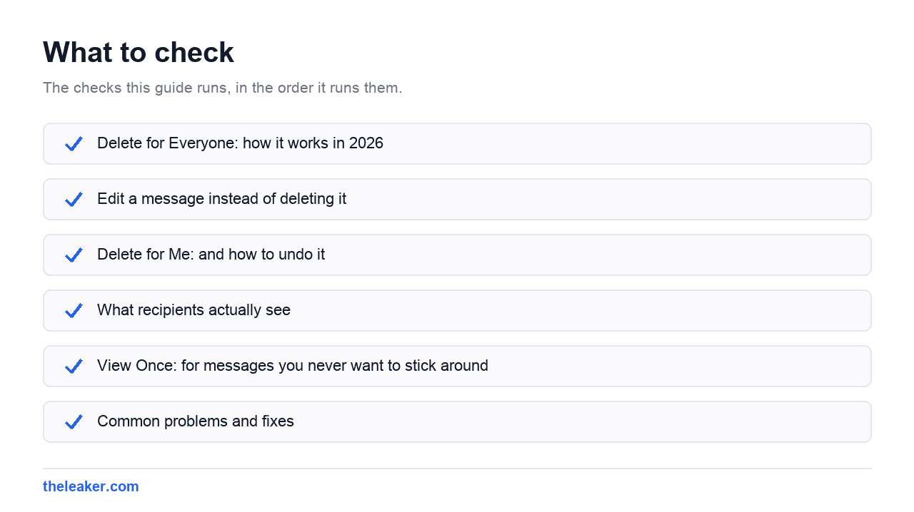 Checklist of the checks this guide runs, in document order