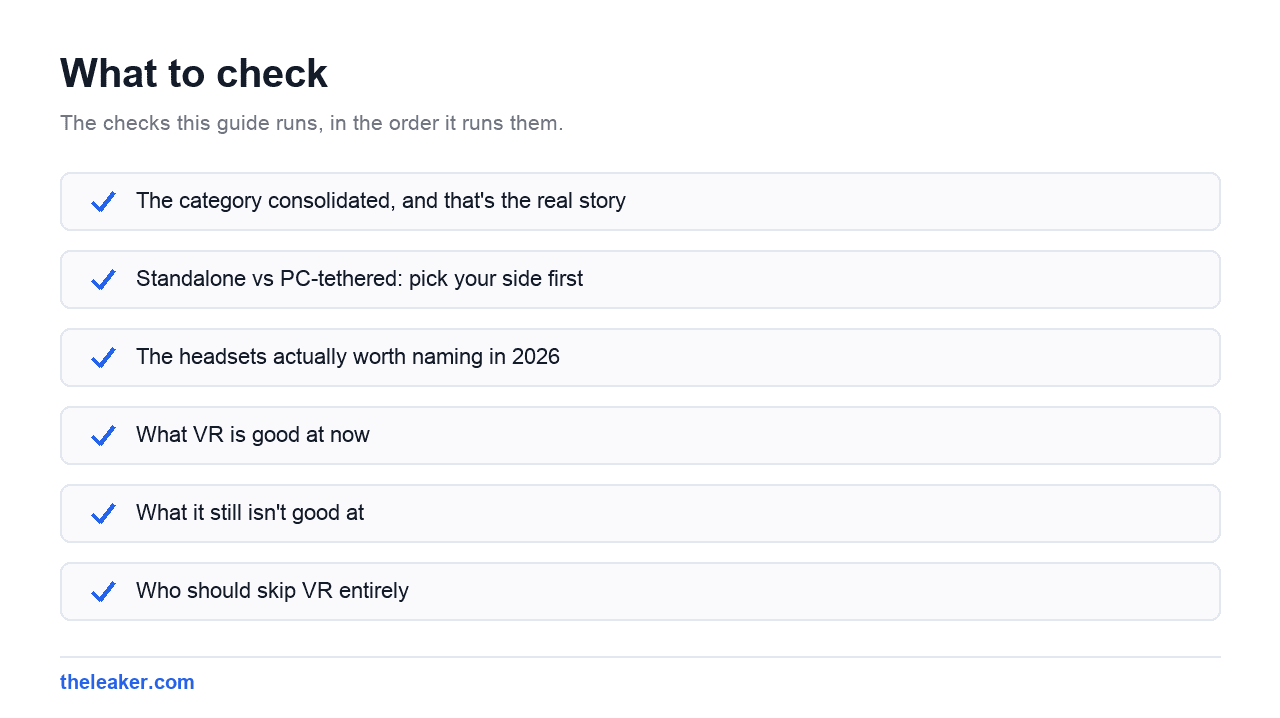 Checklist of the checks this guide runs, in document order