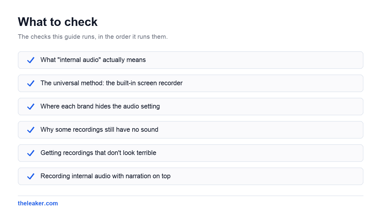 Checklist of the checks this guide runs, in document order