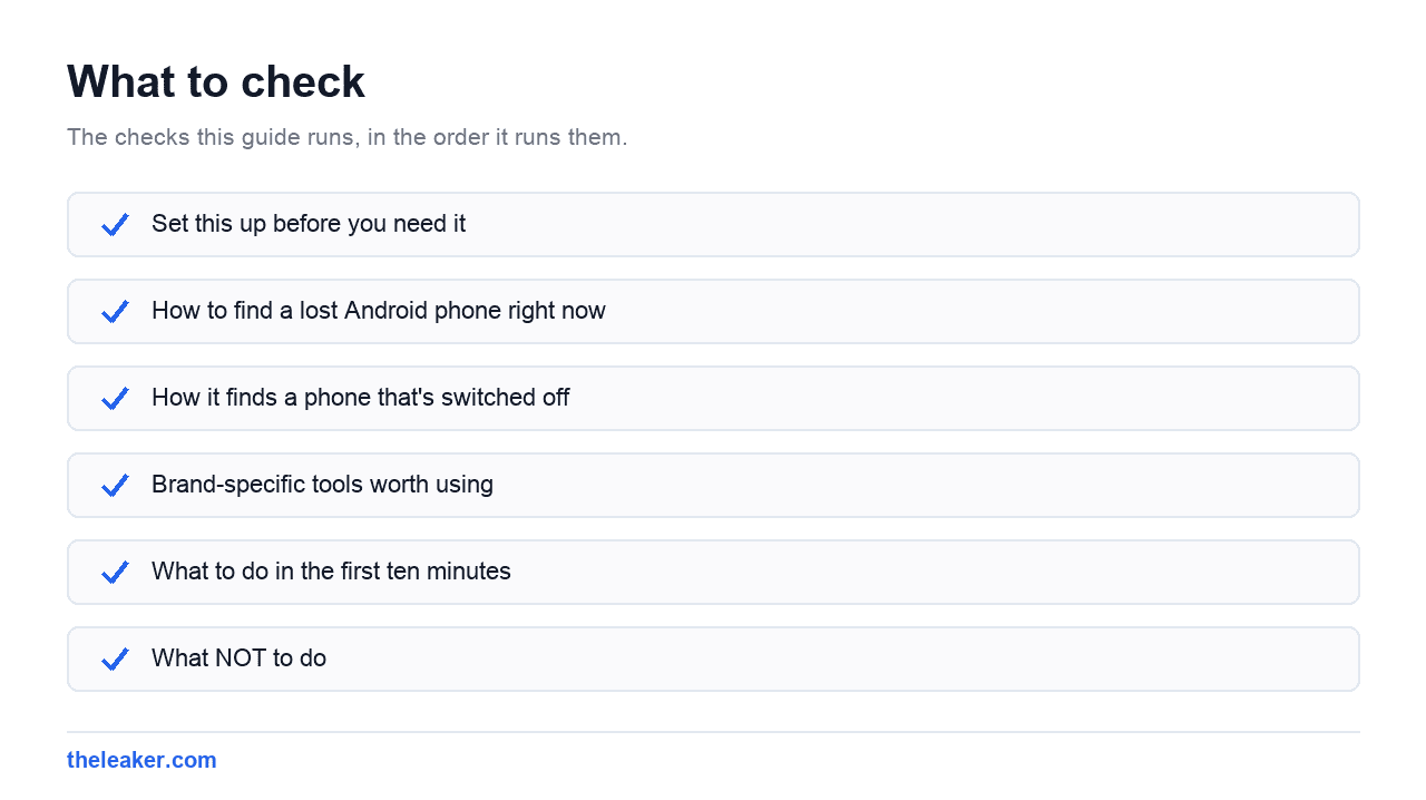 Checklist of the checks this guide runs, in document order