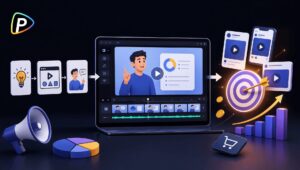 Laptop playing an explainer video made