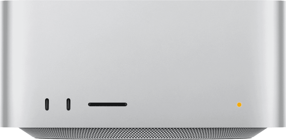 A Mac showing a solid amber status indicator light on the front, which Apple documents as firmware recovery mode