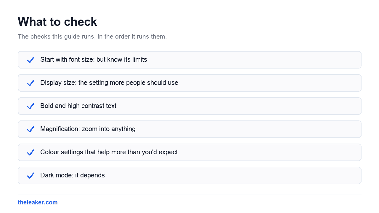 Checklist of the checks this guide runs, in document order