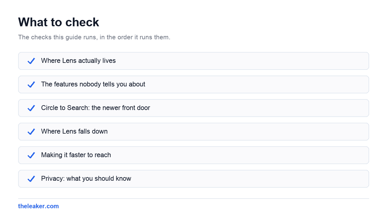 Checklist of the checks this guide runs, in document order
