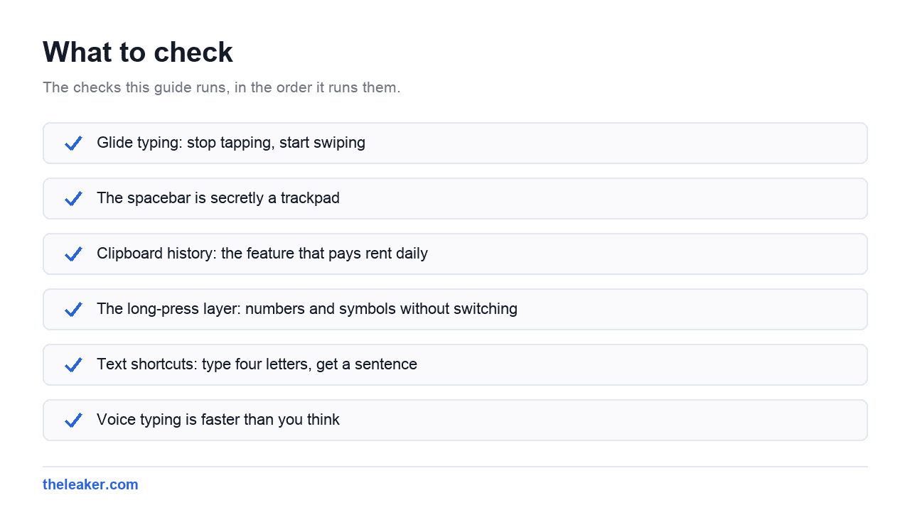 Checklist of the checks this guide runs, in document order