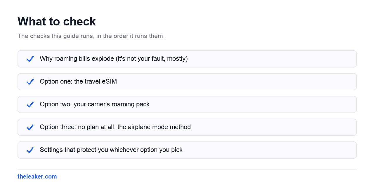 Checklist of the checks this guide runs, in document order