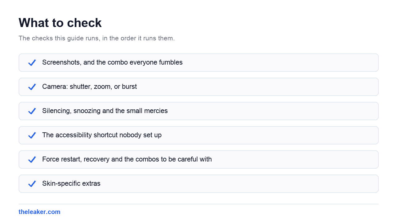 Checklist of the checks this guide runs, in document order