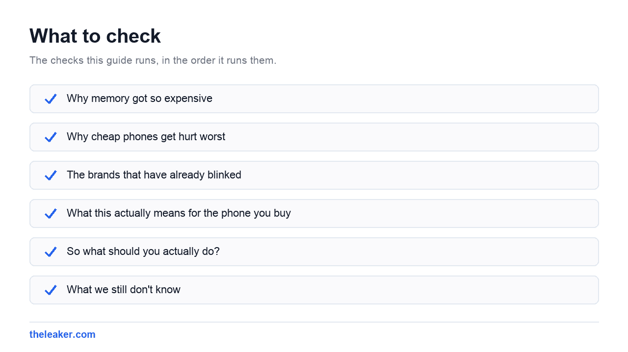 Checklist of the checks this guide runs, in document order