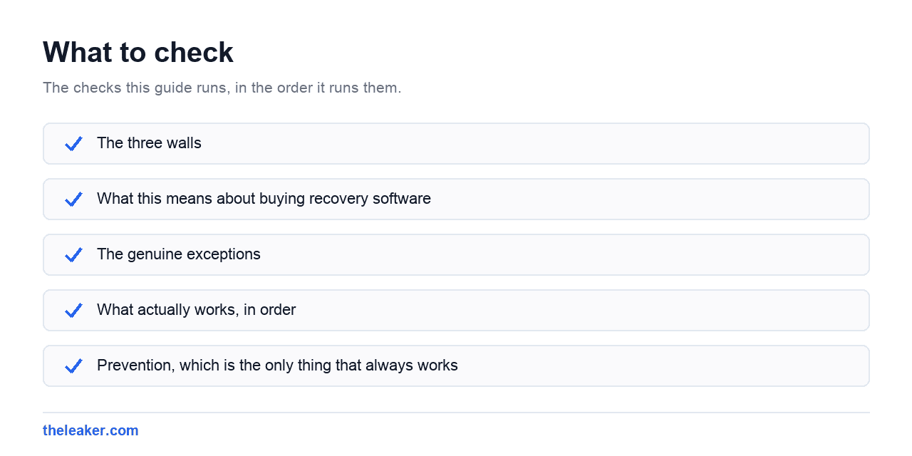 Checklist of the checks this guide runs, in document order