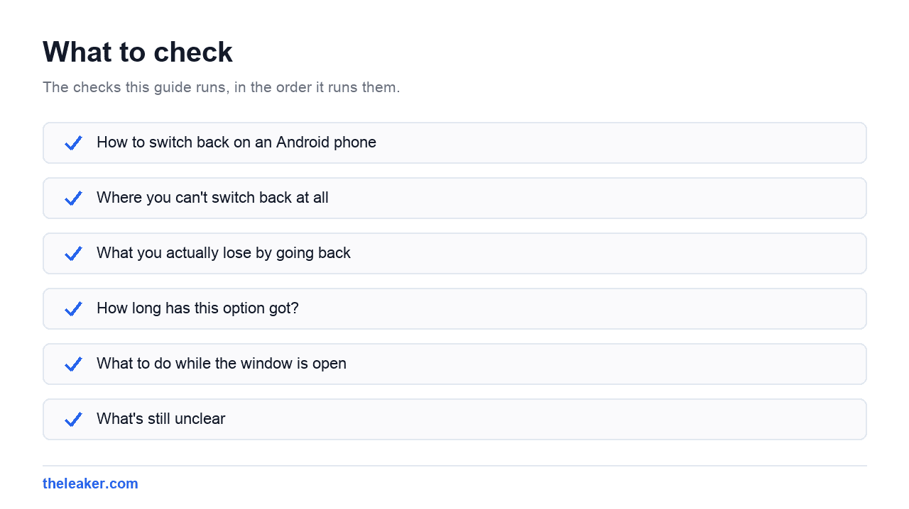 Checklist of the checks this guide runs, in document order