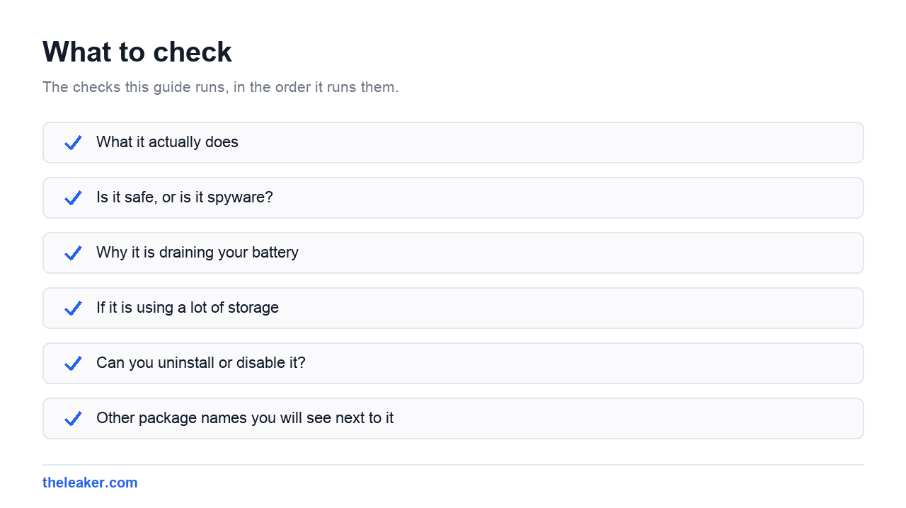 Checklist of the checks this guide runs, in document order