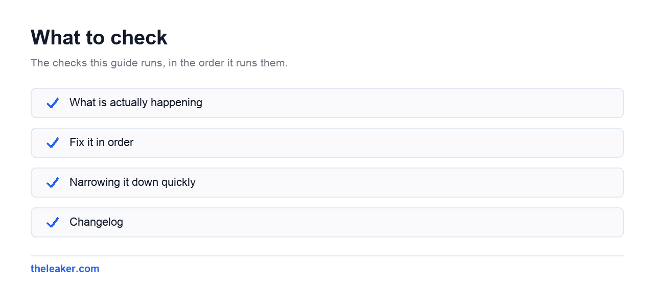 Checklist of the checks this guide runs, in document order