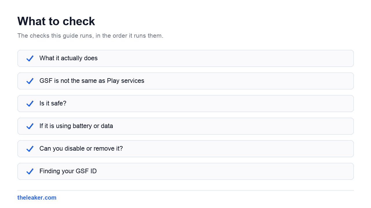 Checklist of the checks this guide runs, in document order
