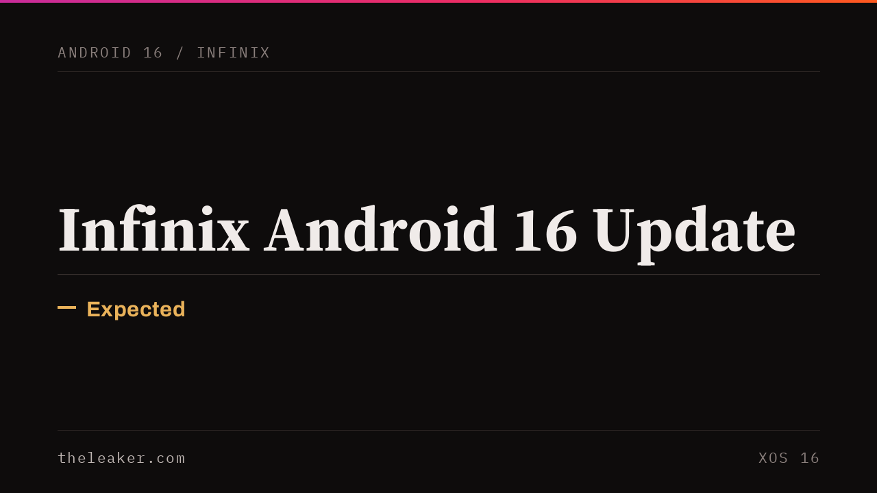Infinix Android 16 update announcement with a smartphone graphic and rollout info.