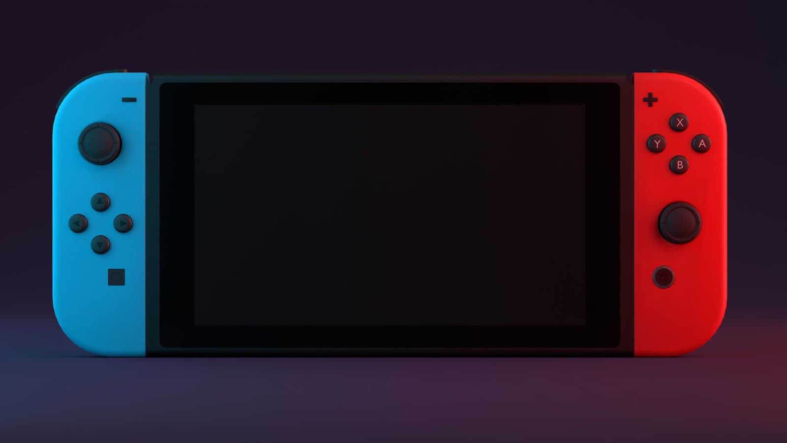 A Nintendo Switch with Joy-Cons attached, its screen completely black.