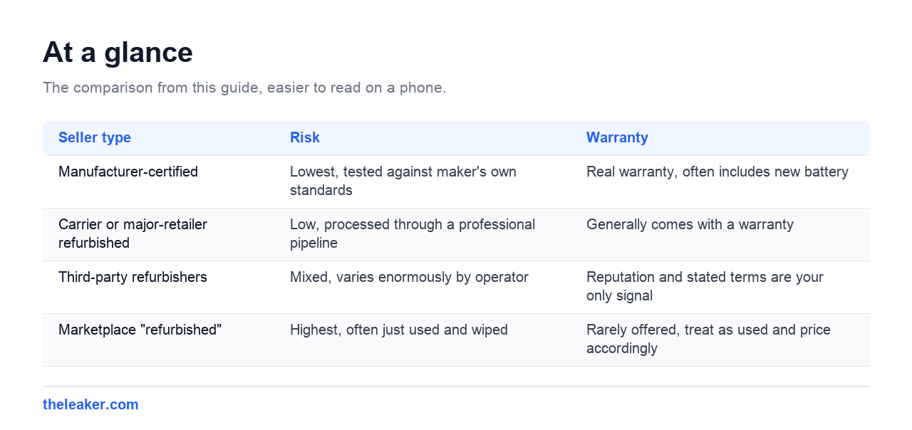 The comparison table from this guide, rendered for easier reading on a phone