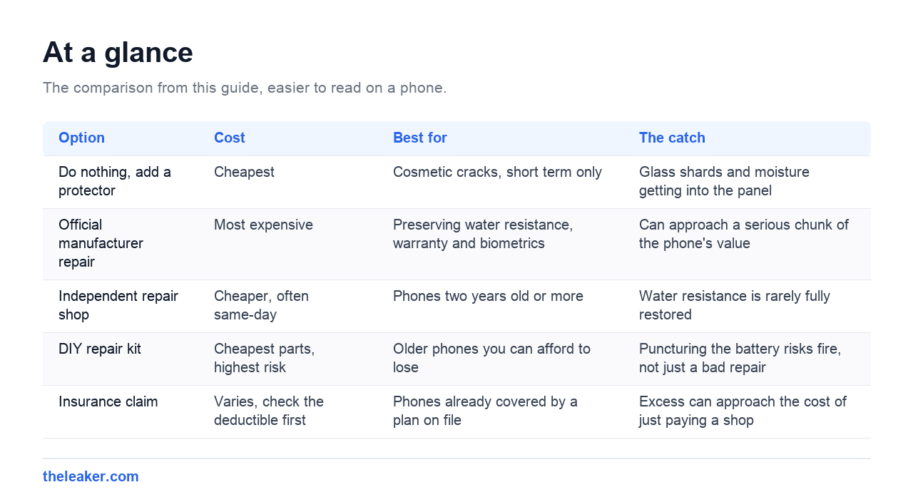 The comparison table from this guide, rendered for easier reading on a phone